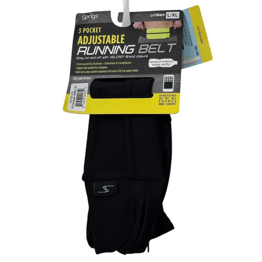 3 Pocket Adjustable Running Belt Waist Pack Fanny Pack Unisex Size L/XL‎ Black